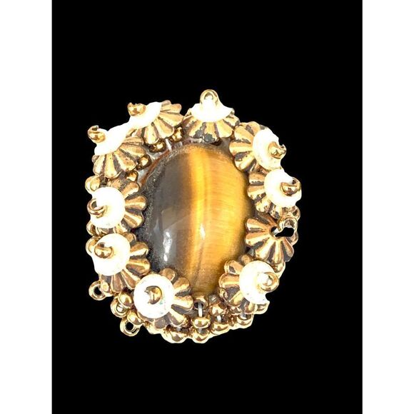 Vintage artist made tiger eye beaded detailed 1” pierced earrings new old stock - Picture 9 of 11